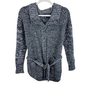 Victoria's Secret Gray Wool Blend Belted Chunky Knit Button Up Cardigan M